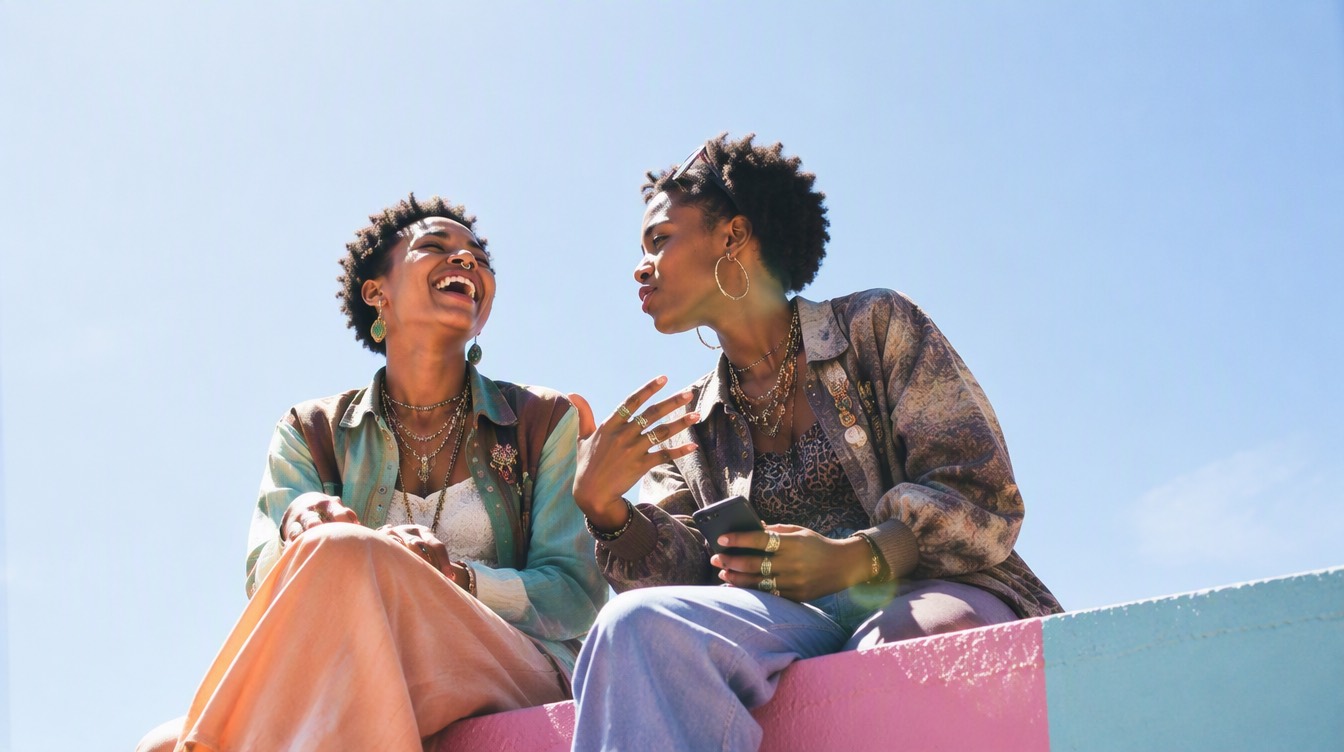 Two collectors sitting on a wall in the sun, mid-conversation